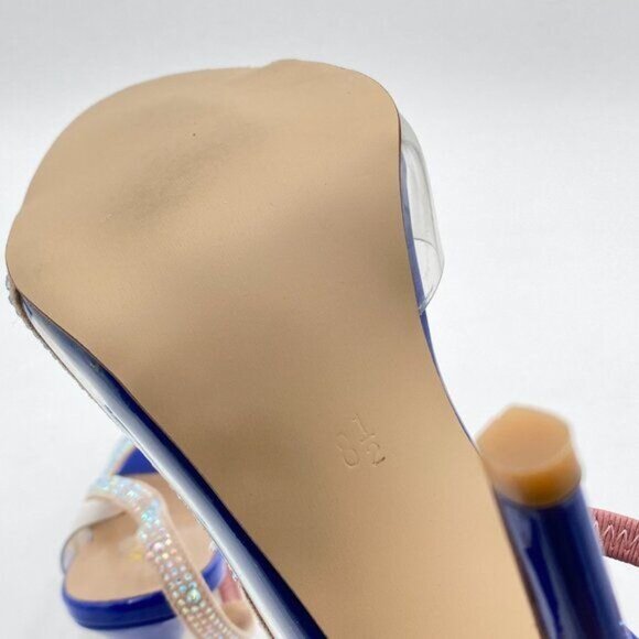 XYD Blue Rhinestones Open Toe Slingback High Heel Single Strap Clear Sandals - Picture 5 of 7